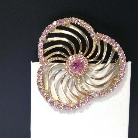 Liz Claiborne Pink Rhinestone Openwork Brooch, 2 1/8 Inches - Picture 5 of 7